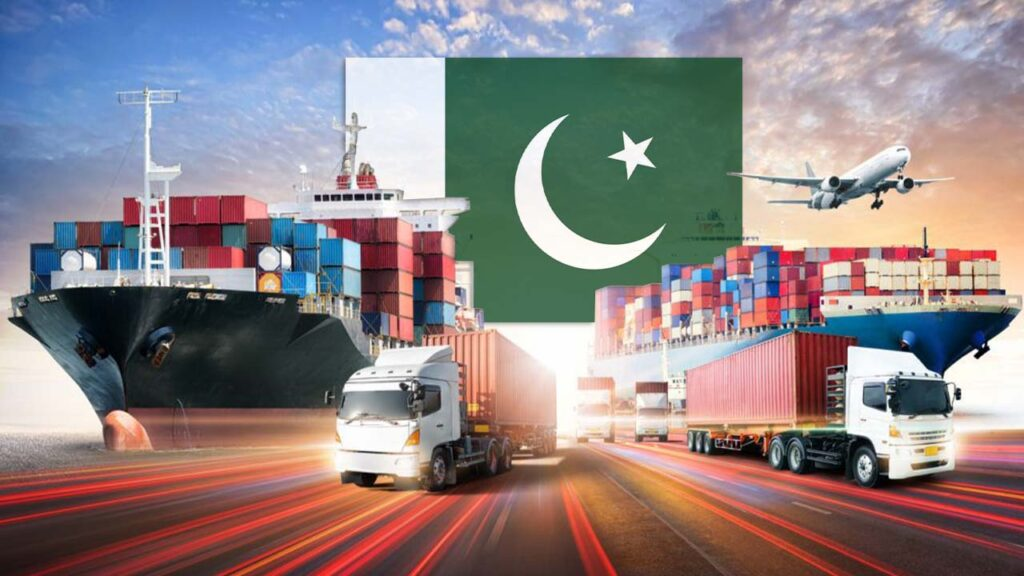 showing pakistan ships and trucks at dock yard importing cars and goods